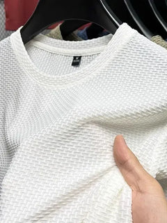 Men's Short Sleeve Mesh Bamboo Ice Silk T-shirt Casual Versatile Summer Elastic Slimming Top for Men 2029