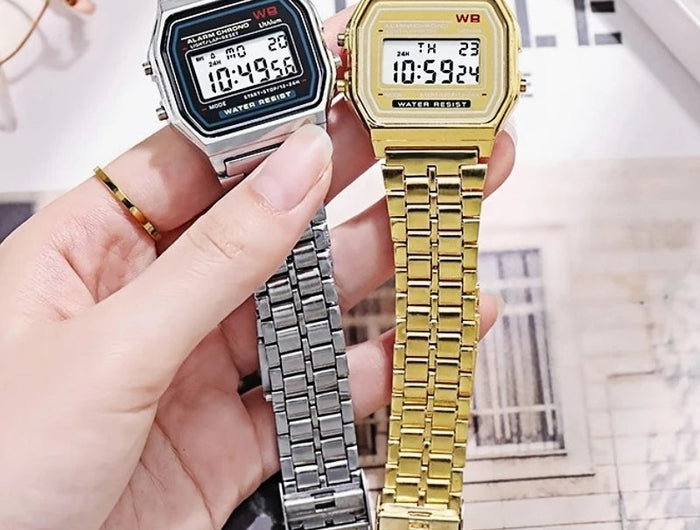 Orologio digitale multifunzione LED da donna retrò unisex F91W Orologio sportivo da polso elettronico da donna in acciaio inossidabile platinumshop