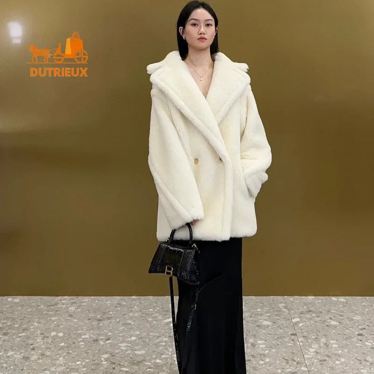 New Winter Women's Short Teddy Jacket,62% Alpaca Wool 26% Sheep Wool 12% Silk, Fashionable and Elegant Thick Warm Coat for Women