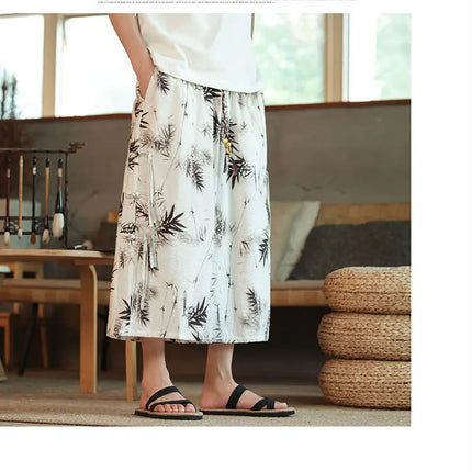 2024 pantaloni Casual da uomo con motivo a foglia di bambù in stile cinese tendenza moda pantaloni a gamba larga High Street pantaloni larghi oversize Hombre