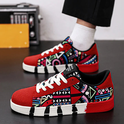 Scarpe vulcanizzate rosse di alta qualità per uomo Sneakers casual unisex 46 Taglia Moda Graffiti Sneakers piatte Scarpe da skateboard da uomo