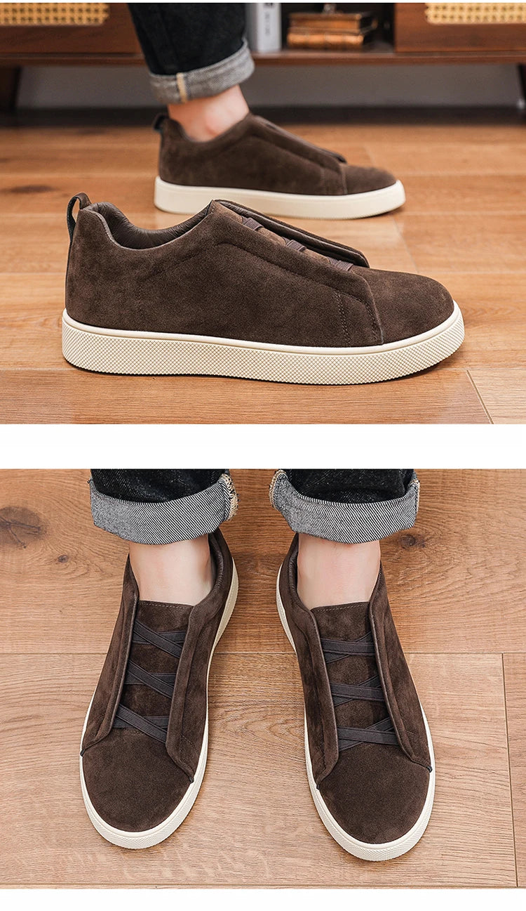 Spring men's thick soled board shoes high-quality suede leather casual sports shoes comfortable and fashionable low top shoes