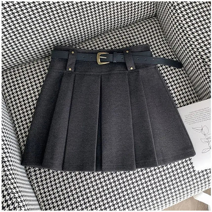 Autumn and Winter 2025 New High-waisted A-line Skirt College Style Sweet Versatile Woolen Pleated Skirt PlatiNum