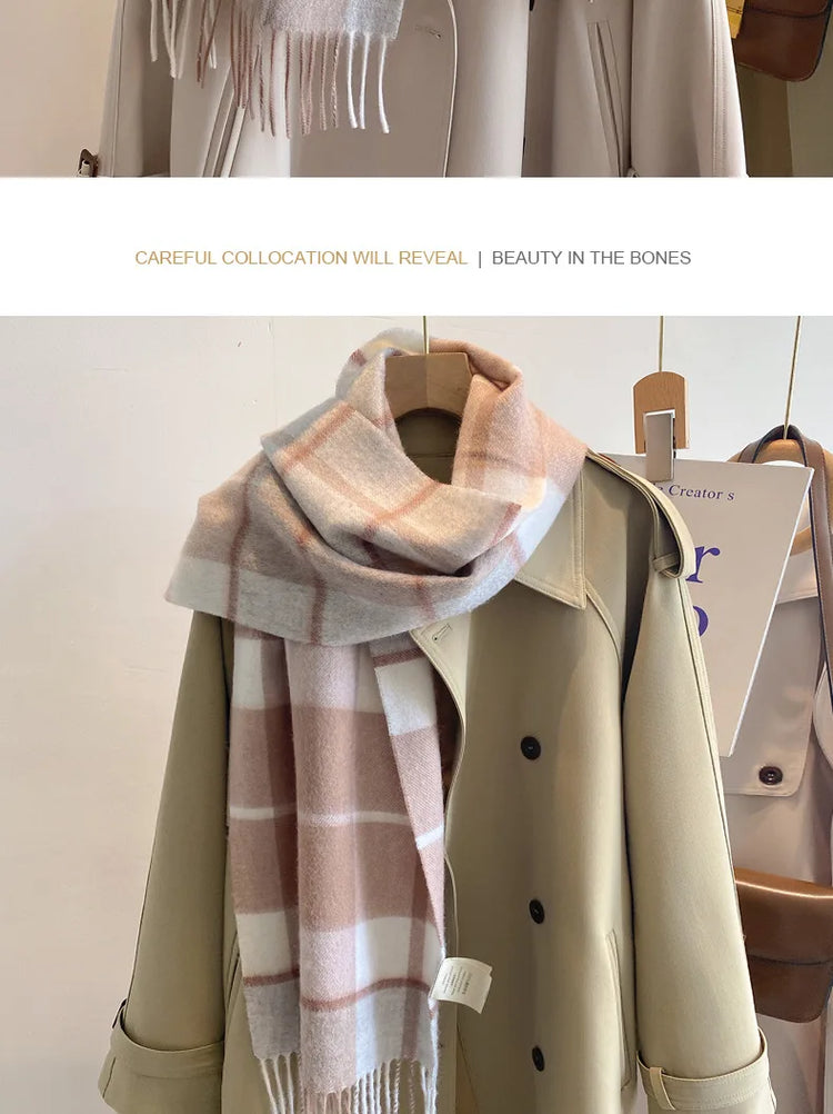High Quality 100% Pure Wool Scarf Women Classic Chic  Autumn Winter Colorful Plaid Tassel Warm Muffler Female Thermal Shawl Lady