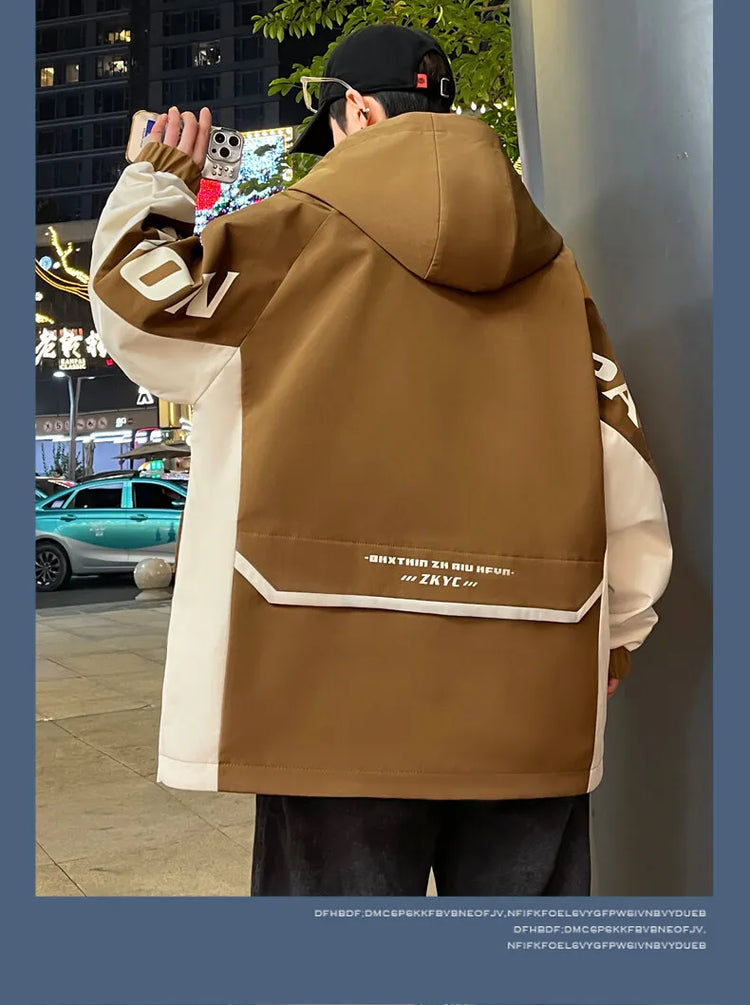 Fashion 2026 Spring Autumn Men's Casual Hooded Jackets Youth High Quality Streetwear Loose Coat Outdoor Windbreaker Top Clothing