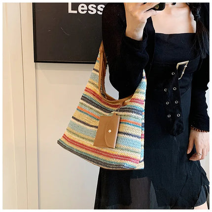 Hand-Woven Large Capacity Tote Bag for Women, Fashionable Commuter Bag, INS Style, Beach Bag for Daily Travel