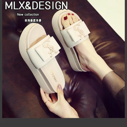 2025 Summer New Women's Fashion Letter Designer Sandals Casual Thick Bottom Round Toe Leather Beach Shoes Женские Сандалии PlatiNum
