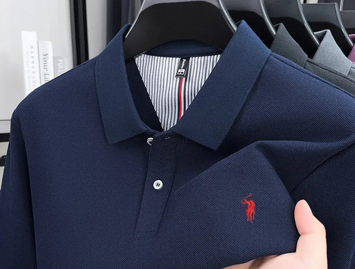 100% pure cotton autumn and winter men's sports fashion brand embroidered pony long-sleeved POLO business casual T-shirt