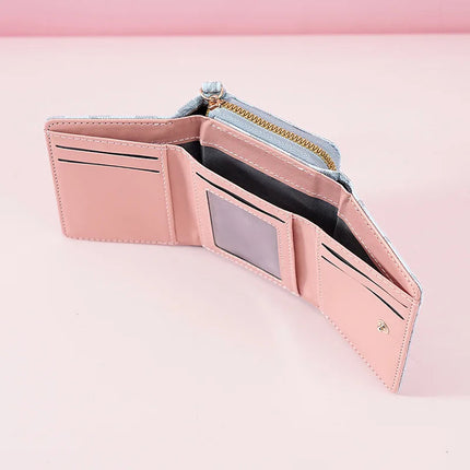 Fashionable Letter Printed Tri-Fold Compact Ladies Wallet Retro Style Card Holder PU Leather Synthetic Interior Daily Use PlatiNum