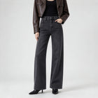 Women’s high-waisted, wide-leg jeans in smoky grey with a uniform wash; elegant, minimalist, relaxed-fit wide-leg denim, suitable for casual office wear and everyday outings FX-1338-5