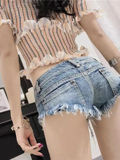 Women Summer Low Waist Denim Shorts Stretchy Short Jeans Hot Pants Sexy Triangle Design Butt Enhancer Casual Streetwear DURIKIES