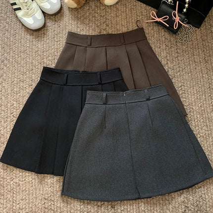 MEXZT Streetwear Woolen Mini Skirt Women Fashion Harajuku with Belt Black Pleated Skirts Fall Winter Preppy Korean A Line Faldas PlatiNum