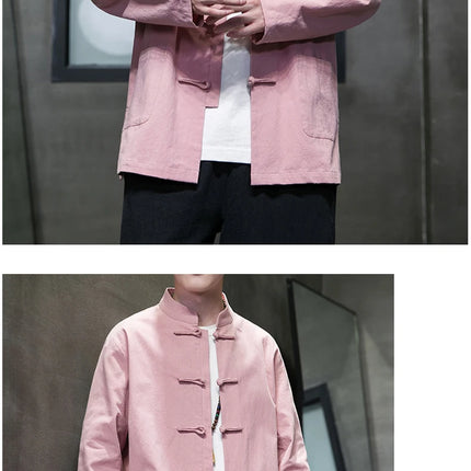 Camicie da uomo stile cinese retrò lino cotone tinta unita vestito Tang top cardigan uomo casual Kung Fu Tai Chi camicette da uomo abbigliamento