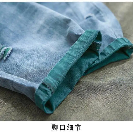 Jeans Strappati a Nove Punti da Donna, Nuovi Pantaloni Harem Casual Sottili con Vita Elastica, Lunghi alla Caviglia, in Denim, per l'Estate 2026