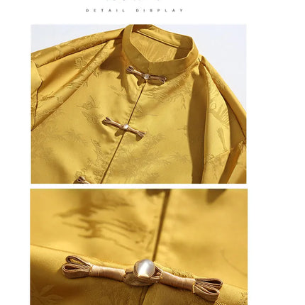 Camicie Estive da Uomo di Lusso in Jacquard Traspirante a Maniche Corte, Stile Cinese Tradizionale Kung Fu Tai Chi, Camicia Casual da Uomo
