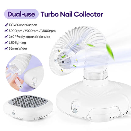 Turbo Brushless Nail Dust Collector Vacuum Cleaner  with LED Tube Strong Power Manicure Dust Extractor Gel Polish Dust Fans Art Equipment