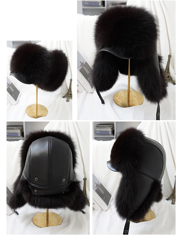 2026 Cap 100% Raccoon Dog Full Fur Fox Fur Hat Men's Fur Ear Protection Winter Thickened and Warm Russian Hat Men's Trend