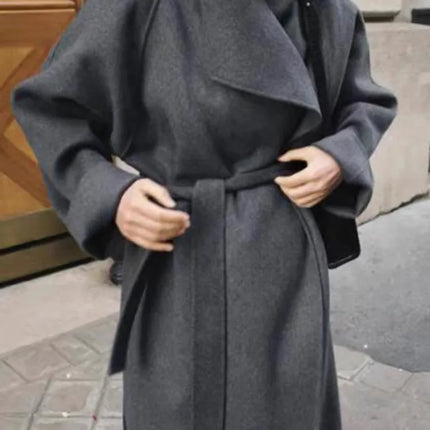 High-end Women Double-sided Wool Long Coat Warm Baby Blue Lapel Loose Double Breasted Wool Coat Female Fashion Autumn Winter