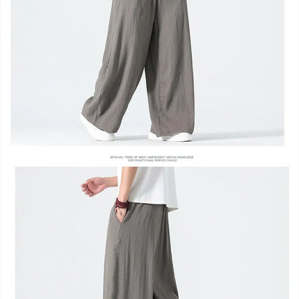 Pantaloni a gamba dritta da uomo in cotone e lino, stile retrò, larghi, leggeri, sottili, stile Nepal, comodi, stile Harajuku, taglie forti fino alla 5XL