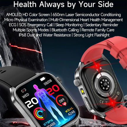 2026 Nuovo 650nm Terapia Laser Grassi nel sangue Acido urico Pressione sanguigna Smart Watch ECG + PPG Preciso Monitor di salute Smartwatch per gli uomini platinumshop
