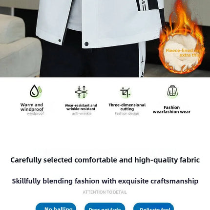 Spring Autumn Men's Hooded Jacket Loose Versatile Trendy Color Block Fashion Outerwear Windproof Thickened Long Sleeve Zipper
