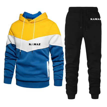 2025 Spring And Autumn Man's KAMAZ TRUCK Logo Print Convention Pocket Pullover Outdoor Sports Hoodies+Casual Long Pants Suits PlatiNum