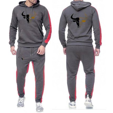 2025 Spring And Autumn Men's sport bull pattern Logo Print Daily Commute Simple Sports Comfortable Hoodies Pants Suits PlatiNum