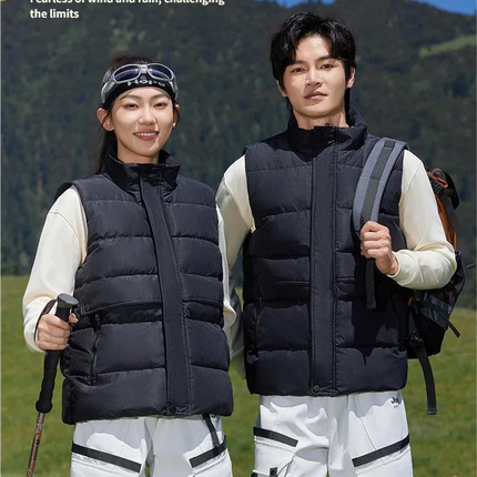 Winter High-density T400 Small-interval Warm Cotton-padded Vest Double Front Flap with Snap Buttons and Zippers