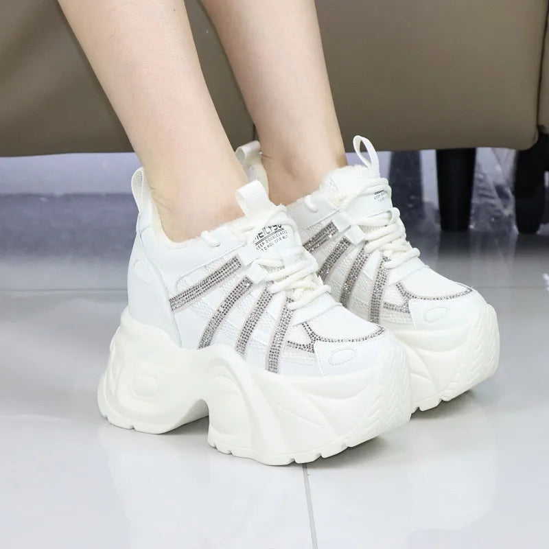 Women's 12cm Invisible Heel Winter Boots - Thick 10cm Fleece-Lined Sneakers Warm Cotton Shoes for Cold Weather Snow boots