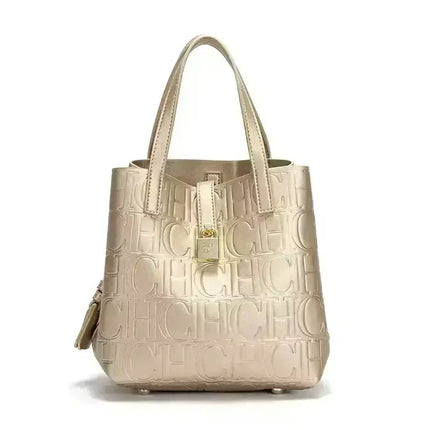 CH Large Capacity Handbag Luxury Brand Temperament Letter Print with Lock Design 2025 Trendy Women's Crossbody Bag PlatiNum