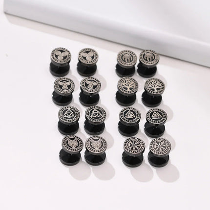 Orecchini a bottone con rune vichinghe norvegesi gotiche per uomo Ragazzi Rock Punk Acciaio inossidabile Testa di lupo Bussola Nodo celtico Orecchini neri Regalo platinumshop