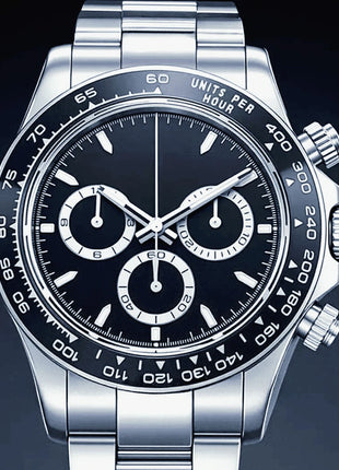 Orologi Meccanici Automatici di Lusso da Uomo 40mm, Cinturino in Acciaio Inossidabile Spazzolato, Elegante Quadrante Panda Nero Blu, Luminoso a Lunga Durata