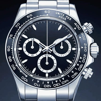 Orologi Meccanici Automatici di Lusso da Uomo 40mm, Cinturino in Acciaio Inossidabile Spazzolato, Elegante Quadrante Panda Nero Blu, Luminoso a Lunga Durata