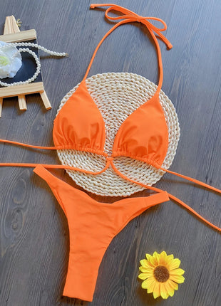 Set Bikini Triangolo Sexy Micro Perizoma Donna, Costume da Bagno Stampa Bandage, Abbigliamento da Spiaggia platinumshop