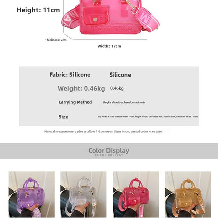 2025 Transparent PVC Beach Bag, Korean Style, Fresh and Sweet Silicone Shoulder Bag, Medium Size with Zipper Closure