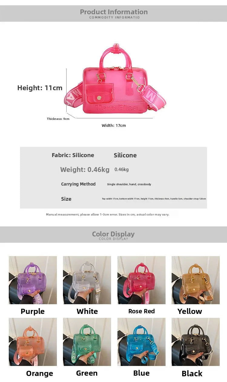 Borsa da Spiaggia in PVC Trasparente 2025, Stile Coreano, Borsa a Tracolla Fresca e Dolce in Silicone, Misura Media con Chiusura a Cerniera