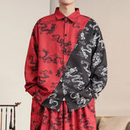 Camicie in Stile Cinese per Uomo, Nuove Camicie Retrò con Drago Rosso, Comode e Casual, Abbigliamento Tradizionale per Kung Fu e Tai Chi