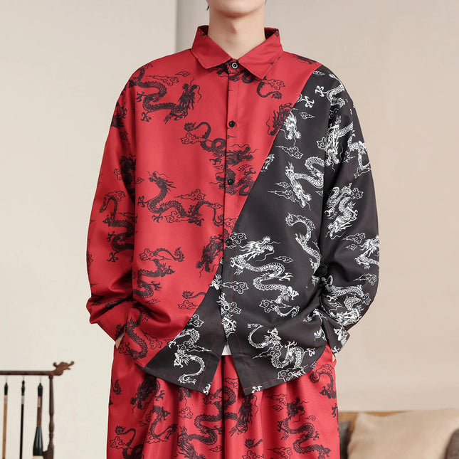 Herrenhemden im chinesischen Stil, neue Retro-Hemden mit rotem Drachen, bequem und lässig, traditionelle Kleidung für Kung Fu und Tai Chi