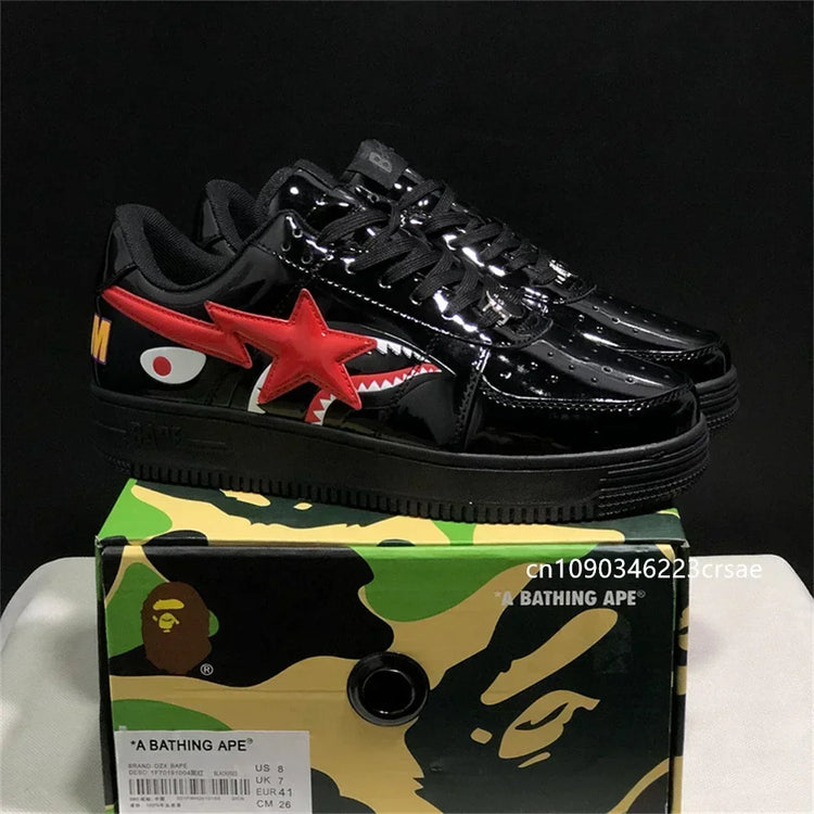 A BATHING APE Men All Black Shark BAPESTA Casual Plarfom Shoes Unisex Women Slip-Resistant Outdoor Soft Walking Sneakers