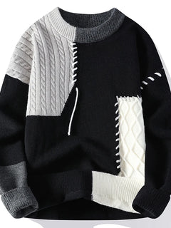 2024 Patchwork Knitted Sweater Trend High Street Autumn Winter Warm Men's Tops Hip-hop Street Clothing Fishing Sports Pullover
