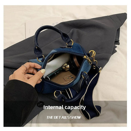 Patchwork Colorblock Mini Handbags For Women Denim Shoulder Cross Body Bags Casual Street Small Boston Bag 2025 Designer Purses PlatiNum