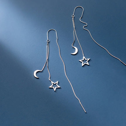 Ventfille 925 Sterling Silver Star Earring for Women Girl Simple Tassels Chain Fashion Office Jewelry Gift Dropshipping PlatiNum