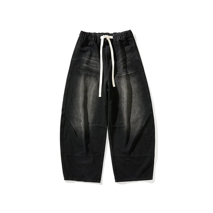 Jeans da Uomo Primavera 2026, Pantaloni in Denim Vintage con Vita Elastica, Jeans Neri da Uomo, Stile Harajuku Hip Hop, Pantaloni Larghi in Cotone Oversize
