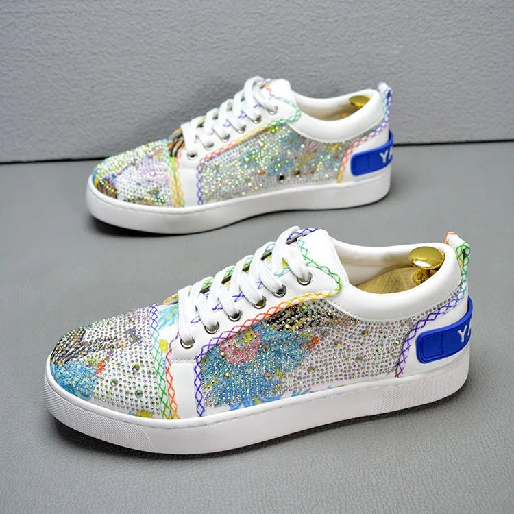 Sneaker Casual Men Designer Rivet Board Shoes Fashion Split Leather Upper Flat Platform White Shoes High Top Nightclub Shoes