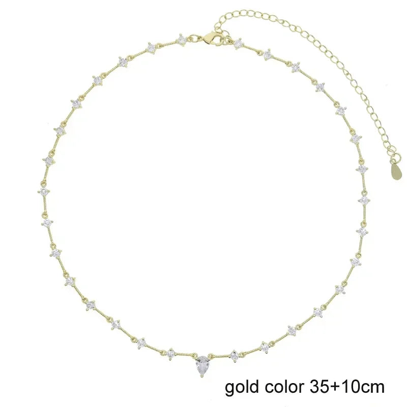 Nuovo speciale color oro Goccia d'acqua Bling Ovale CZ Collana girocollo Lariat Lunga barra a goccia a forma di Y Lunga nappa Gioielli da donna 2025