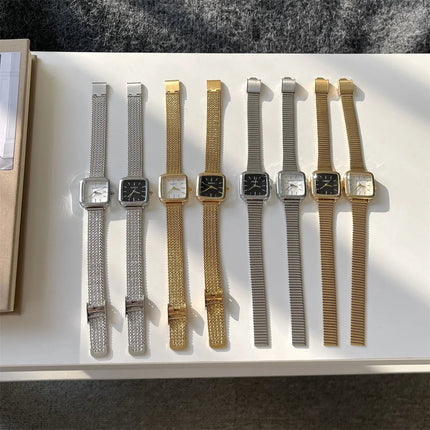 Orologio al quarzo semplice di marca per donna Orologi da donna regalo di lusso retrò Orologi da polso con cinturino in acciaio inossidabile regolabile con quadrante piccolo platinumshop