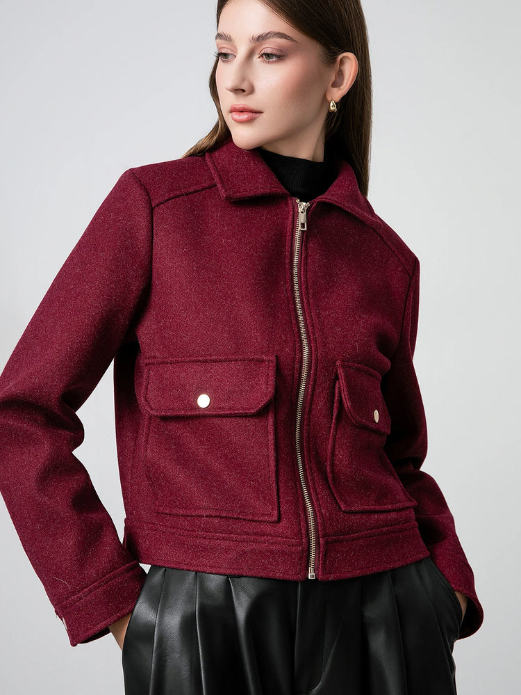 KONDALA Red Bordeaux Loose Jakcets Women Zipper Pockets Short Coats Fashion 2025 Autmn Elegant Bomer Jackets Elegant Outwears