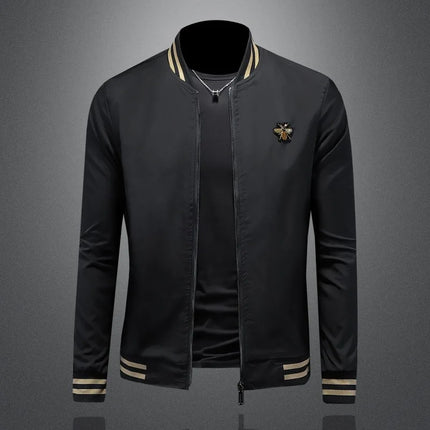 Minglu Spider Embroidery Men's Jackets High Quality Stand Collar Solid Color Sport Casual Spring Autumn Male Coats Plus Size 5XL