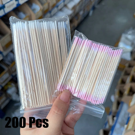 400pcs Pink Double Head Nail Art Cuticle Pusher Remover 7CM Orange Wood Sticks Cotton Swab Clean Tool for Nail Rhinestone Makeup 2028