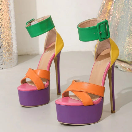 Eilyken Summer Sexy Peep Toe Platform Stiletto Heels Women Sandals Designer Hollow Out Ankle Buckle Nightclub Dance Shoes PlatiNum